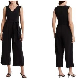 CALVIN KLEIN Black Sleeveless Jumpsuit SZ 12 V Neck Career Wideleg "missing belt